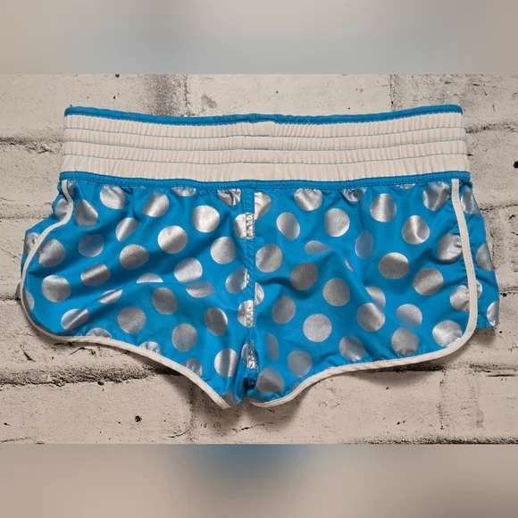Blue Silver Polka Dot Athletic Shorts Elastic Waist Drawstring Size S - Picture 4 of 7